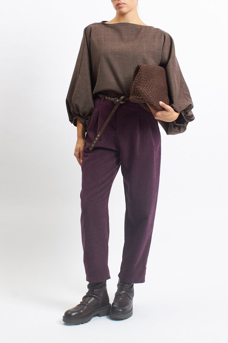 Blusa con fantasia check e manica a palloncino