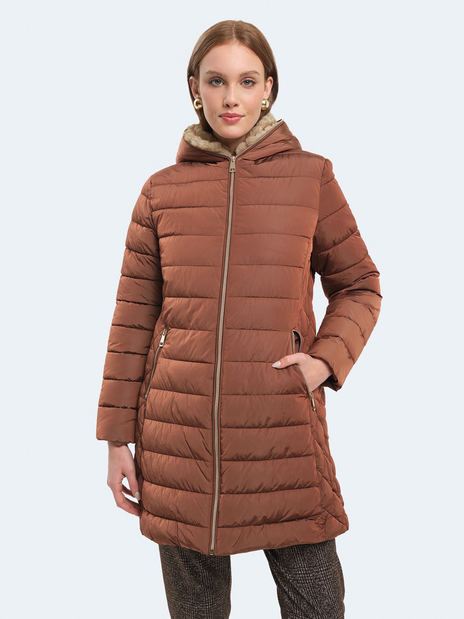 Piumino lungo con pelliccia