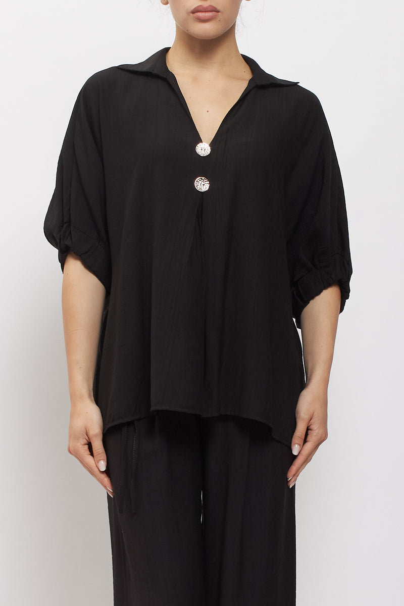 Camicia oversize con bottoni gioiello