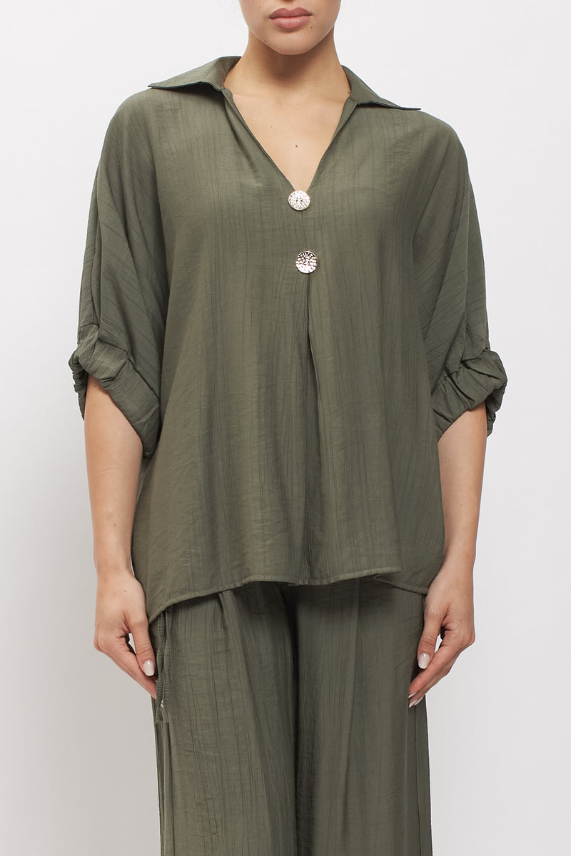 Camicia oversize con bottoni gioiello