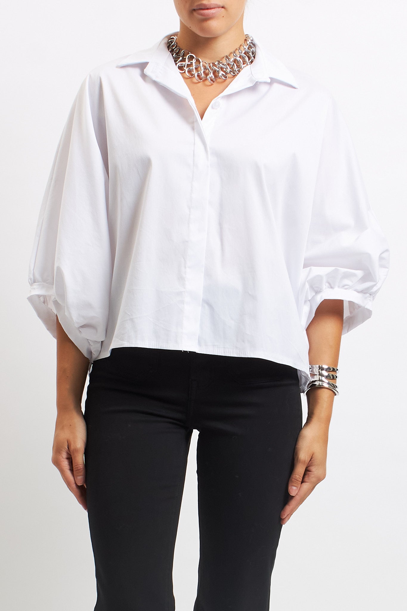 Camicia in cotone con manica a palloncino