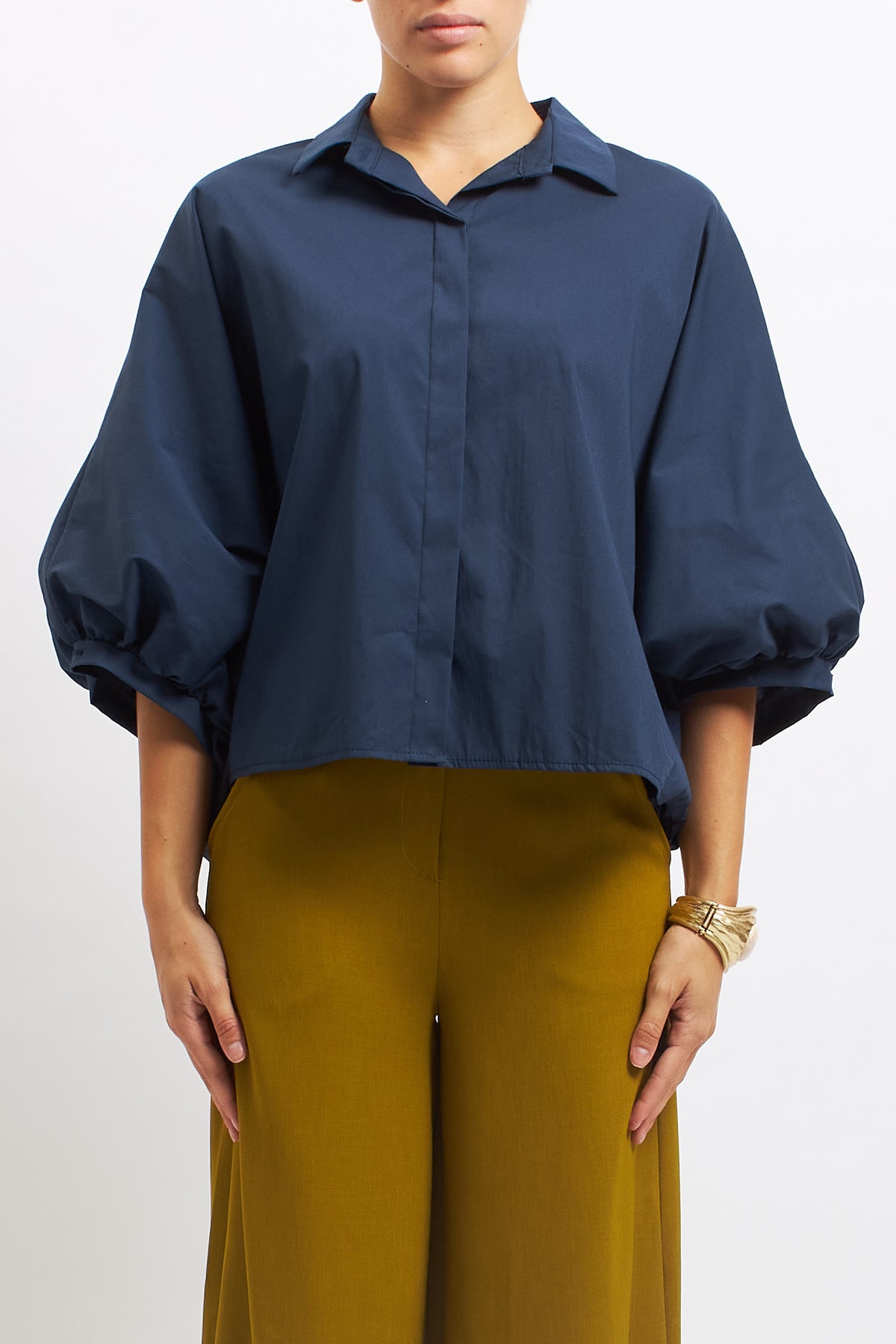 Camicia in cotone con manica a palloncino