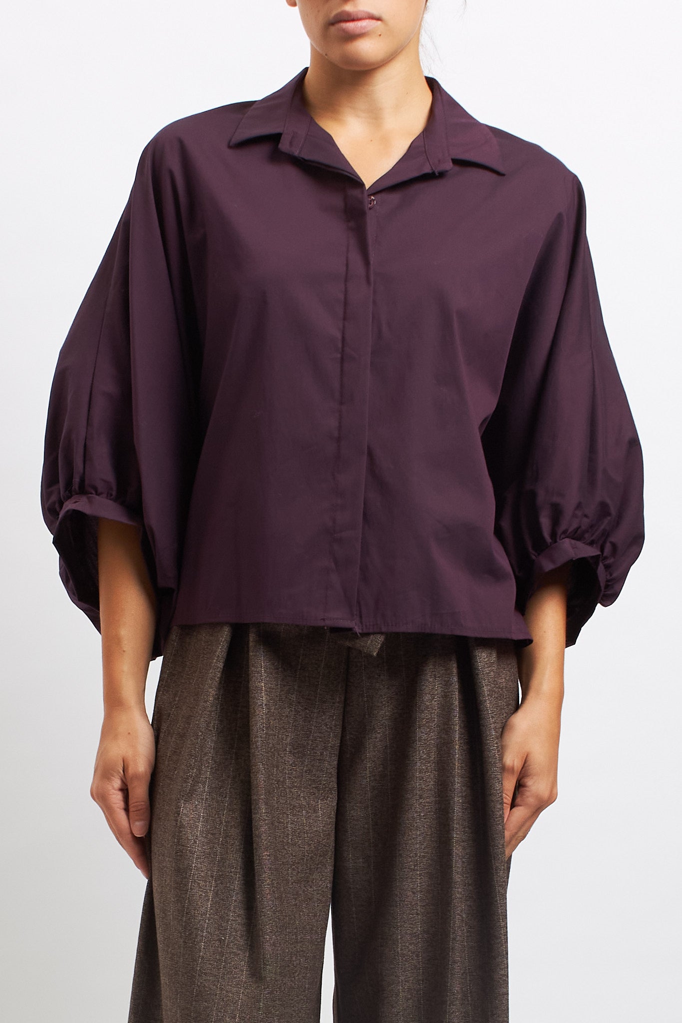 Camicia in cotone con manica a palloncino
