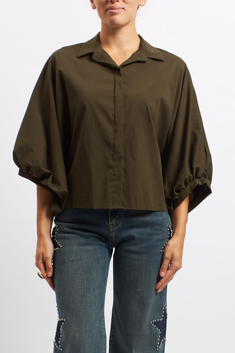 Camicia in cotone con manica a palloncino