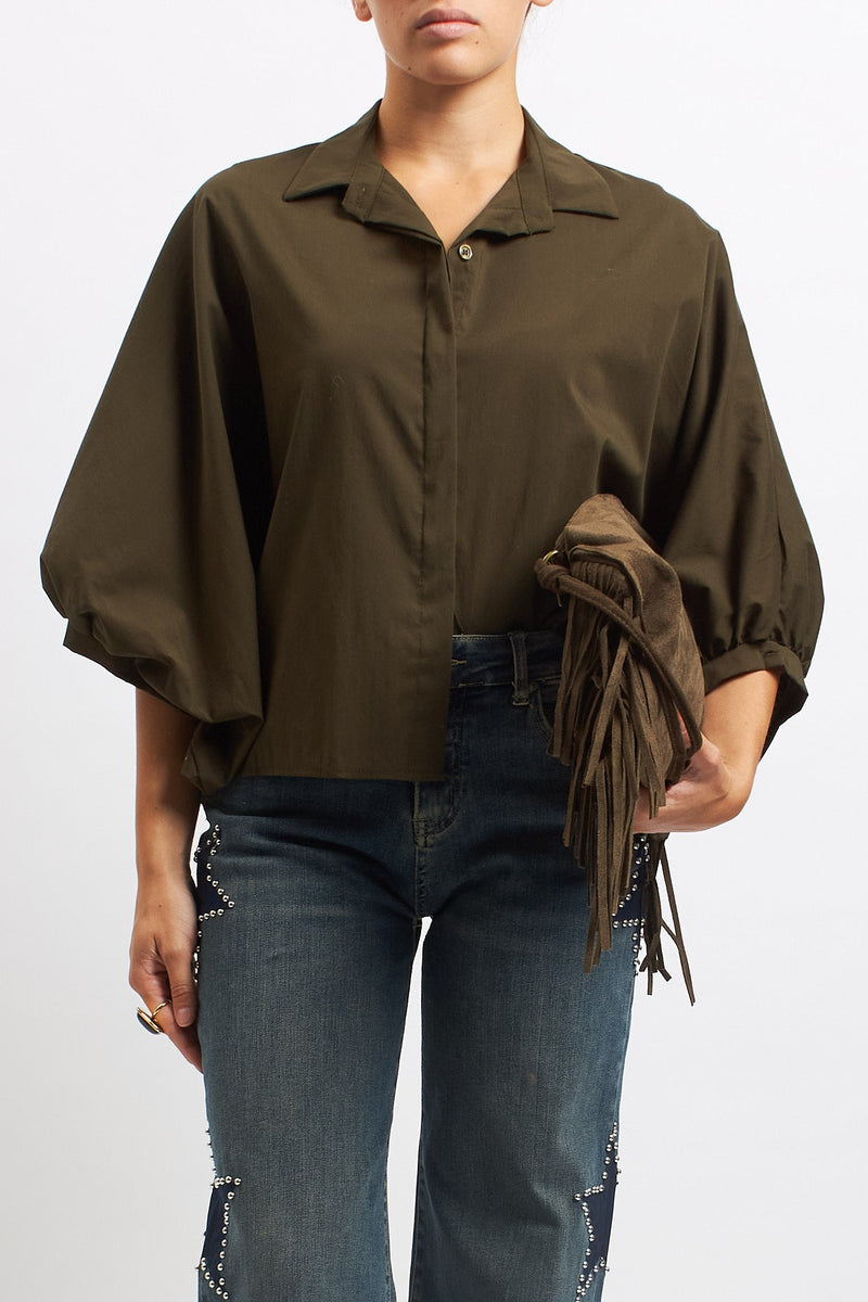 Camicia in cotone con manica a palloncino