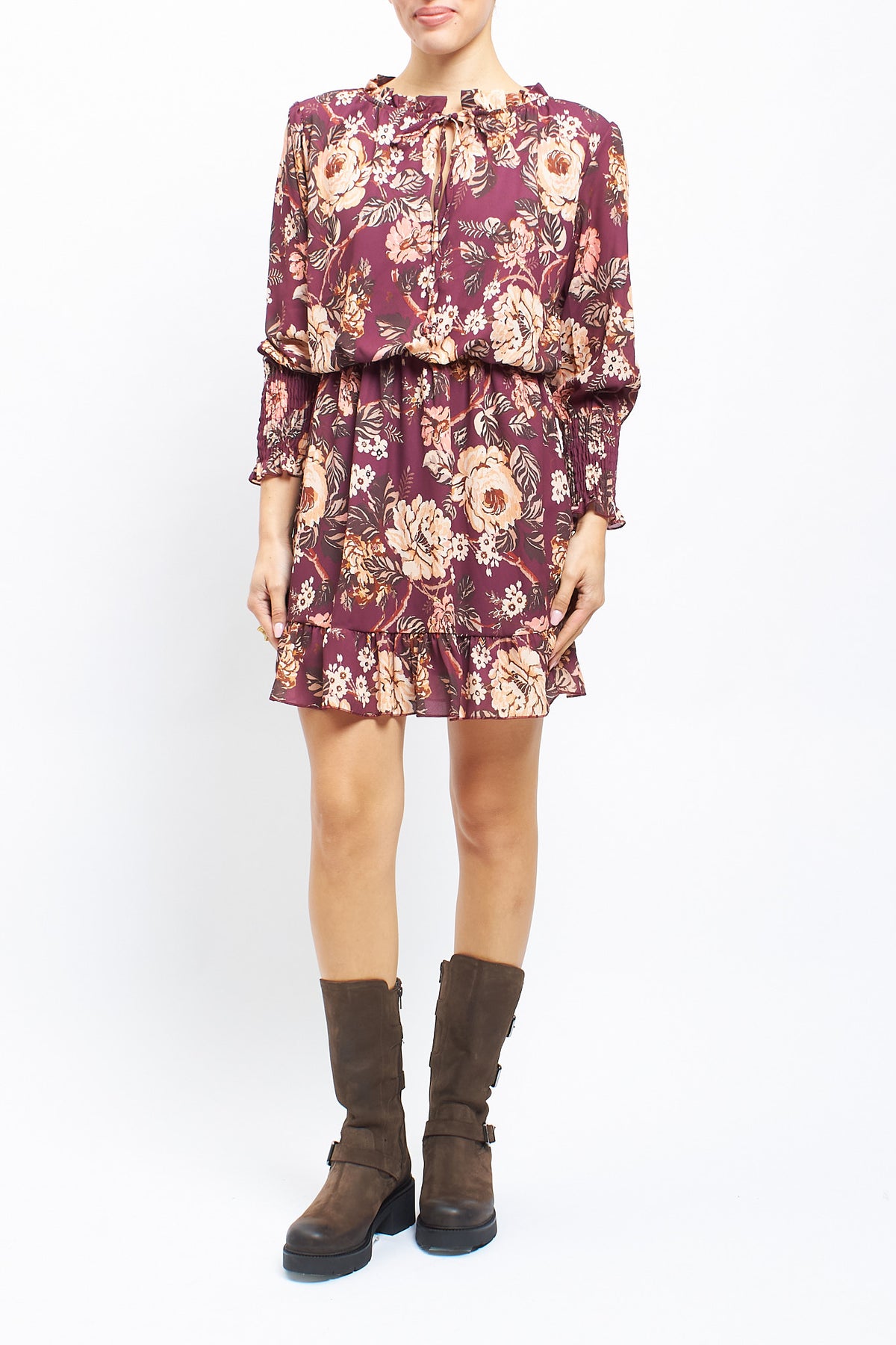 Abito corto ruffle con fantasia floreale