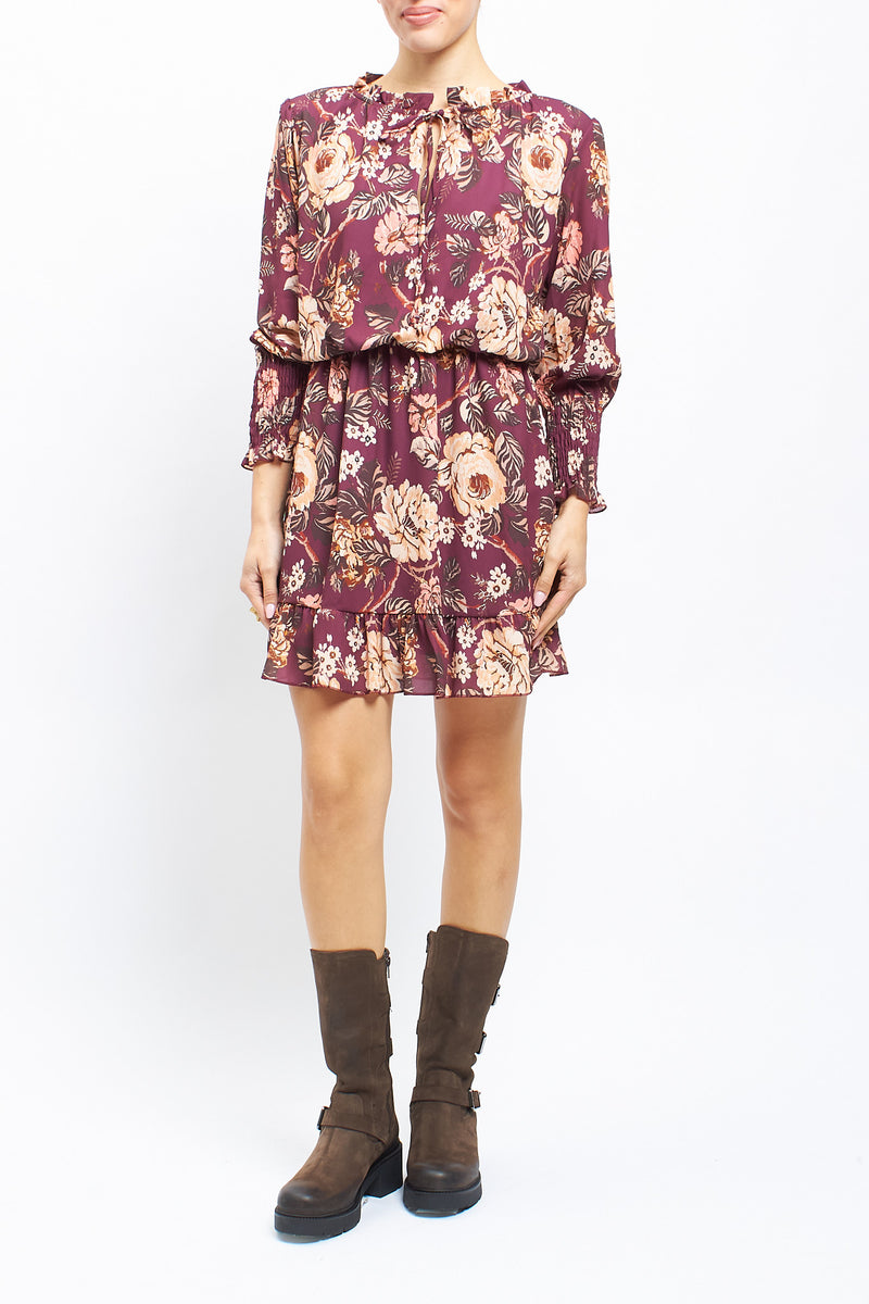 Abito corto ruffle con fantasia floreale