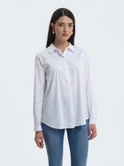 Camicia in cotone tinta unita con maniche a tre quarti