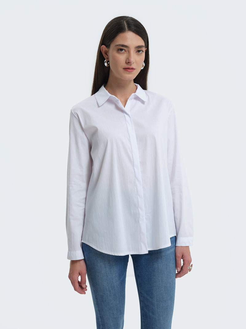 Solid color cotton shirt with three-quarter sleeves