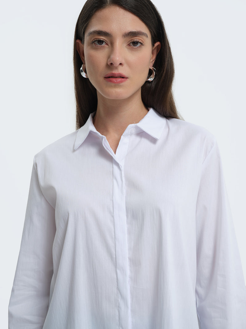 Solid color cotton shirt with three-quarter sleeves