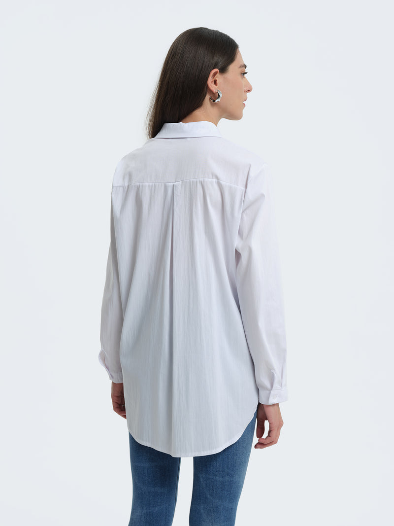 Solid color cotton shirt with three-quarter sleeves