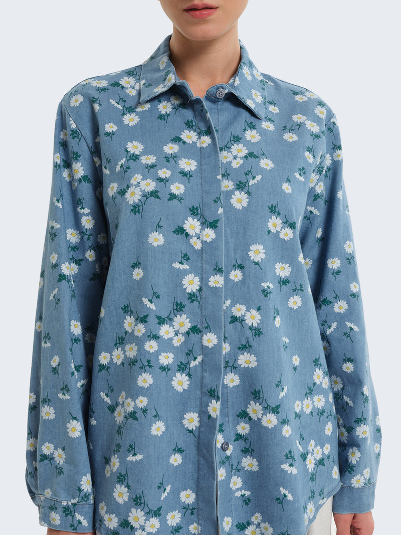 Camicia in denim con stampa margherite