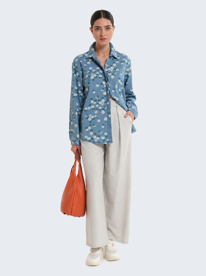 Camicia in denim con stampa margherite