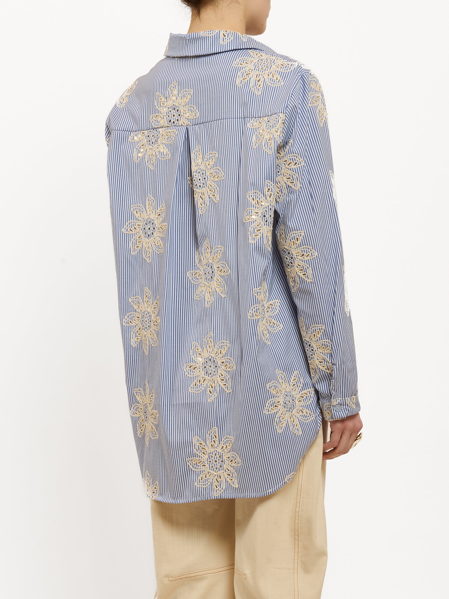 Camicia over a righe con ricami
