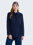 Camicia in cotone tinta unita con maniche a tre quarti