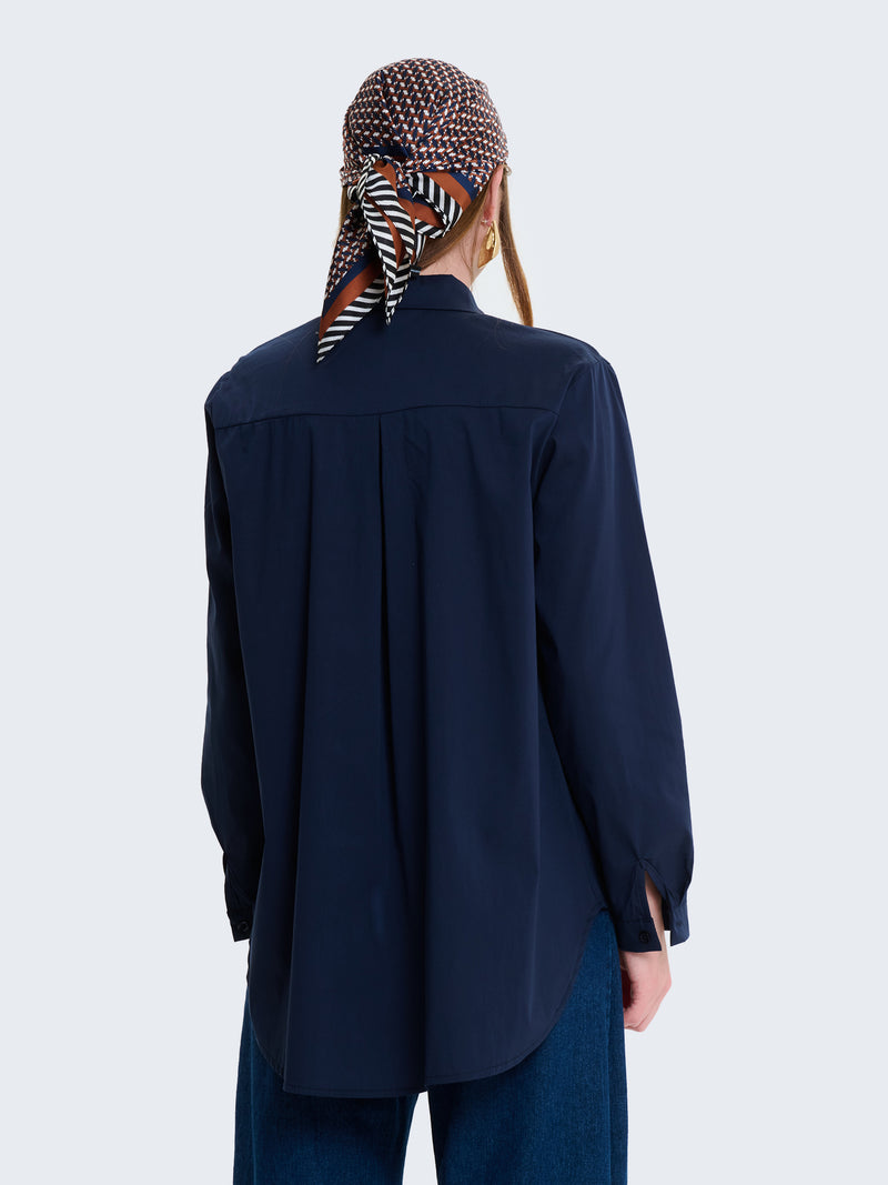 Camicia in cotone tinta unita con maniche a tre quarti
