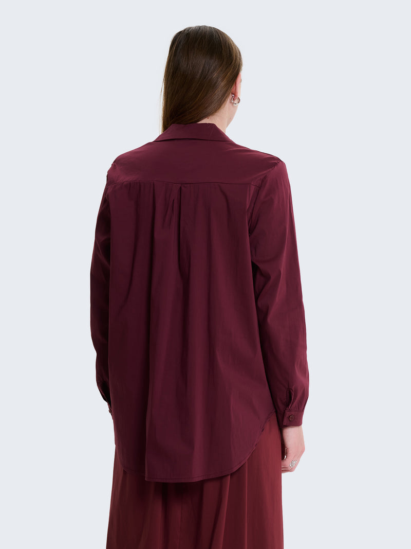 Camicia in cotone tinta unita con maniche a tre quarti