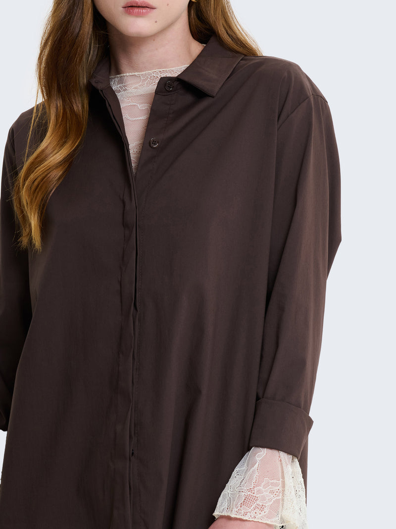 Camicia in cotone tinta unita con maniche a tre quarti