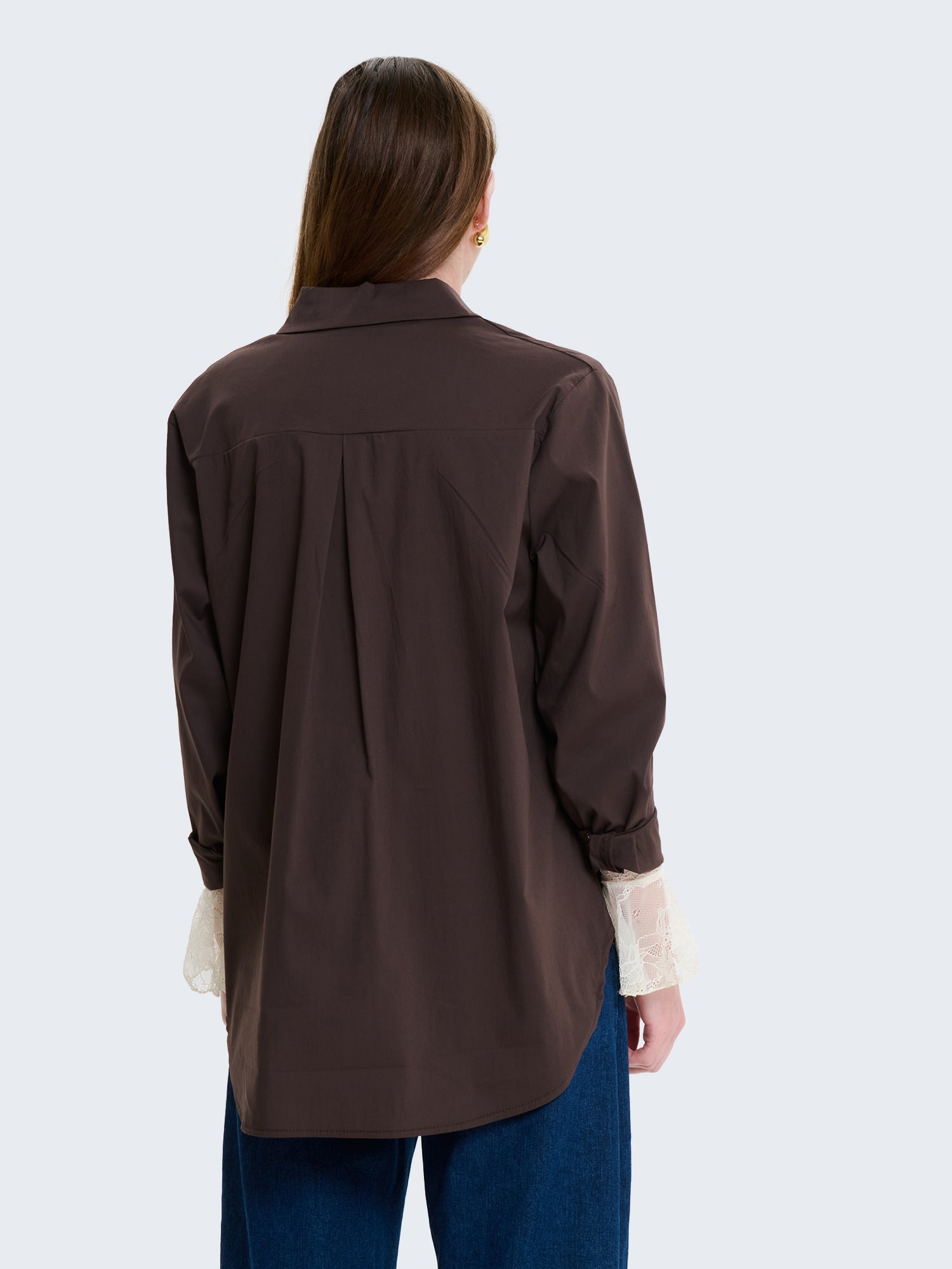 Camicia in cotone tinta unita con maniche a tre quarti