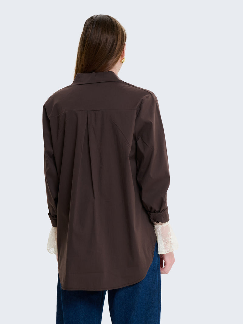 Camicia in cotone tinta unita con maniche a tre quarti