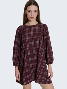 Abito corto tartan con maniche a palloncino