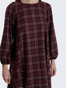 Abito corto tartan con maniche a palloncino