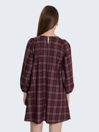 Abito corto tartan con maniche a palloncino