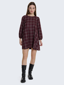 Abito corto tartan con maniche a palloncino