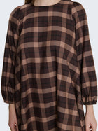 Abito corto a quadri con maniche a palloncino