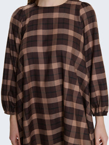 Abito corto a quadri con maniche a palloncino