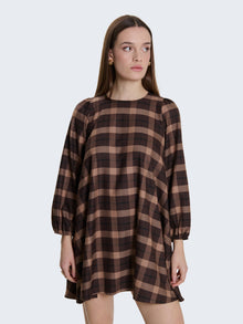 Abito corto a quadri con maniche a palloncino