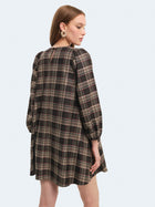 Abito corto tartan con maniche a palloncino