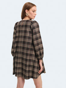 Abito corto tartan con maniche a palloncino