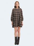 Abito corto tartan con maniche a palloncino