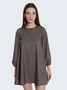 Abito corto a quadratini con maniche a palloncino