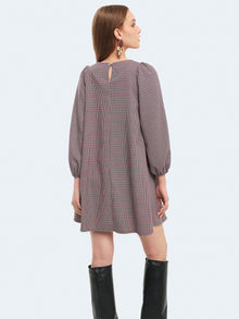 Abito corto tartan con maniche a palloncino