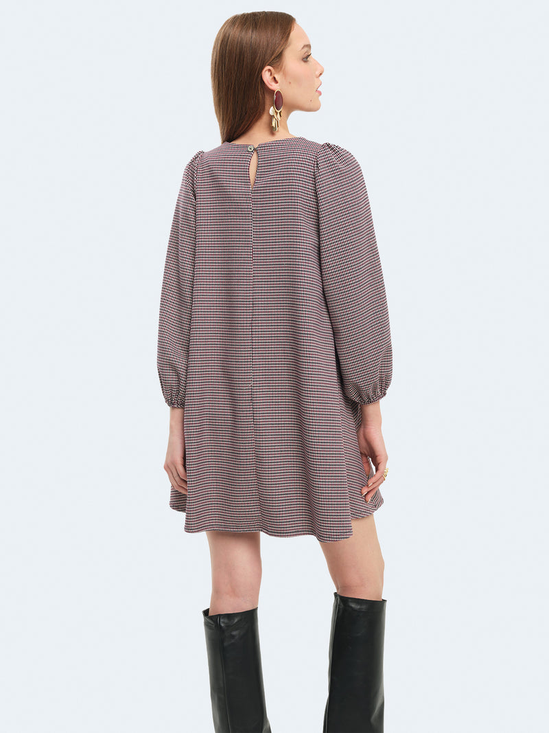Abito corto tartan con maniche a palloncino