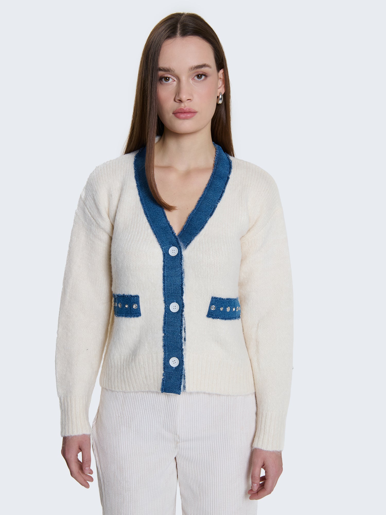 Cardigan con dettagli denim