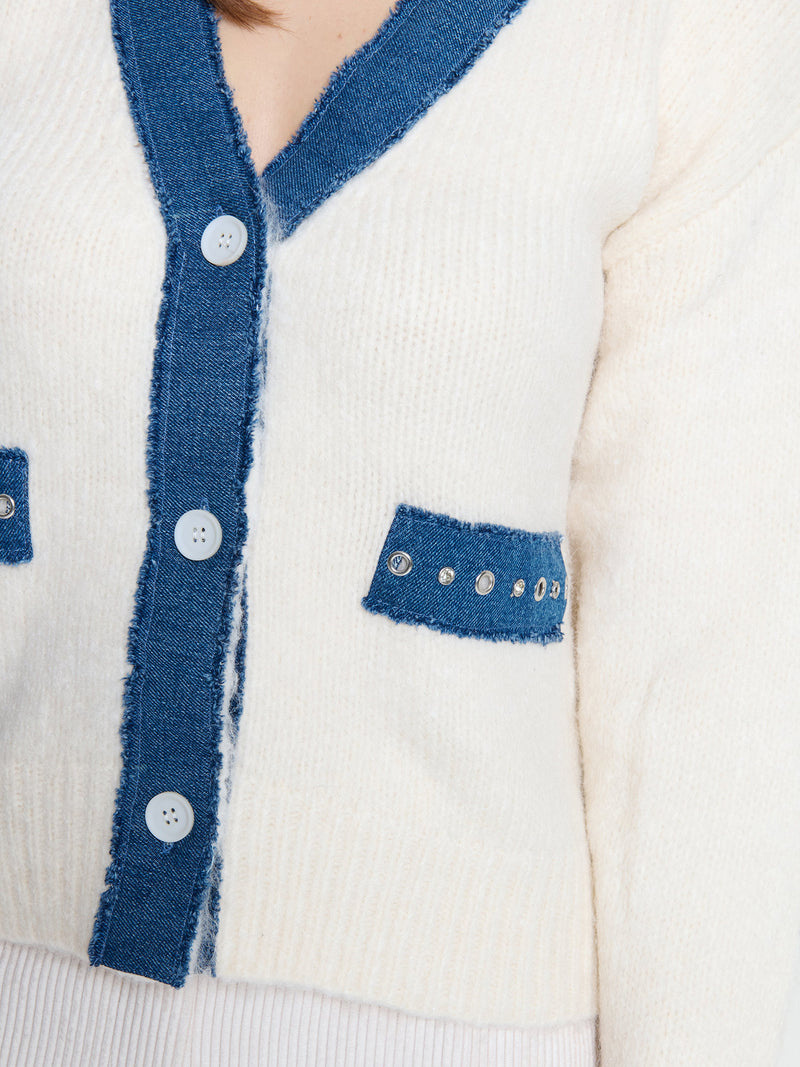 Cardigan con dettagli denim