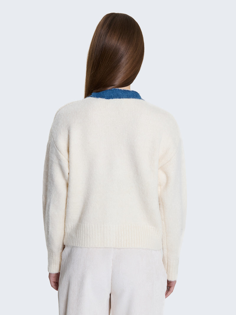 Cardigan con dettagli denim