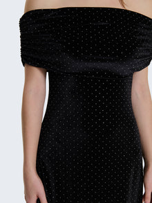 Abito lungo in velluto con strass