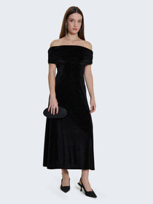 Abito lungo in velluto con strass