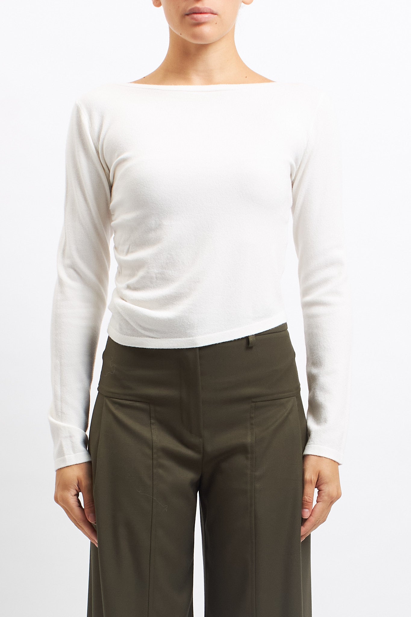 Maglia cropped con scollo a barca