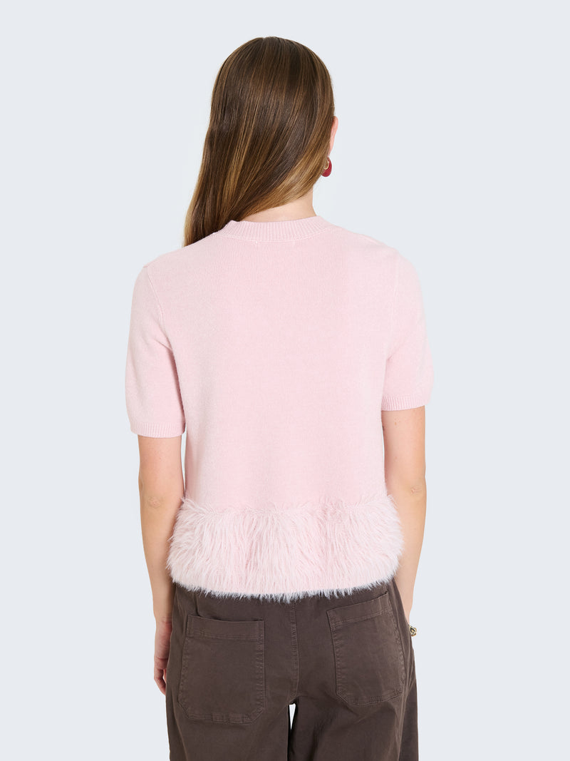 Maglia a maniche corte con bordo in pelo