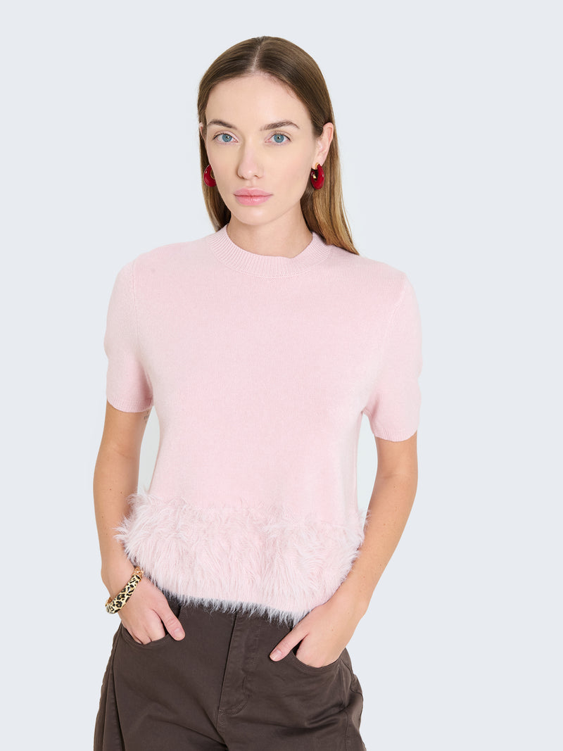 Maglia a maniche corte con bordo in pelo