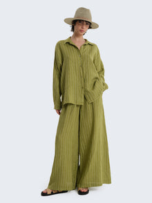Linen Palazzo Pants with Pinstripes