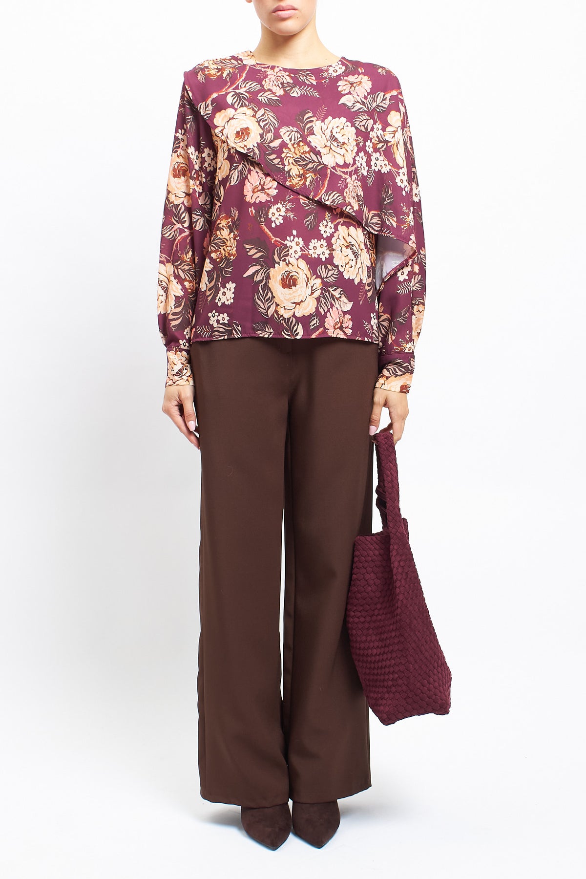 Blusa con fantasia floreale e volan