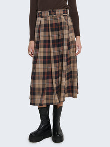 Check patterned belted skirt