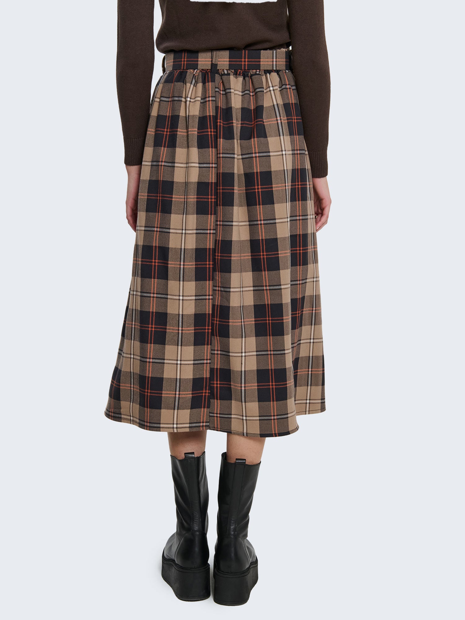 Check patterned belted skirt