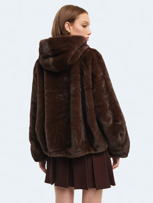 Ecopelliccia effetto montone con cappuccio